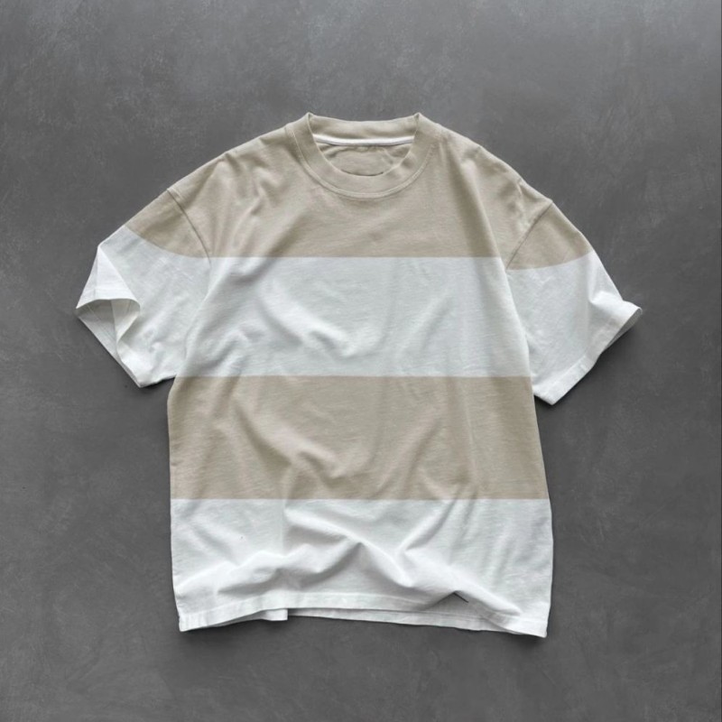 Erkek  Kısa kol  Bisiklet Yaka Parçalı T-Shirt - Bej